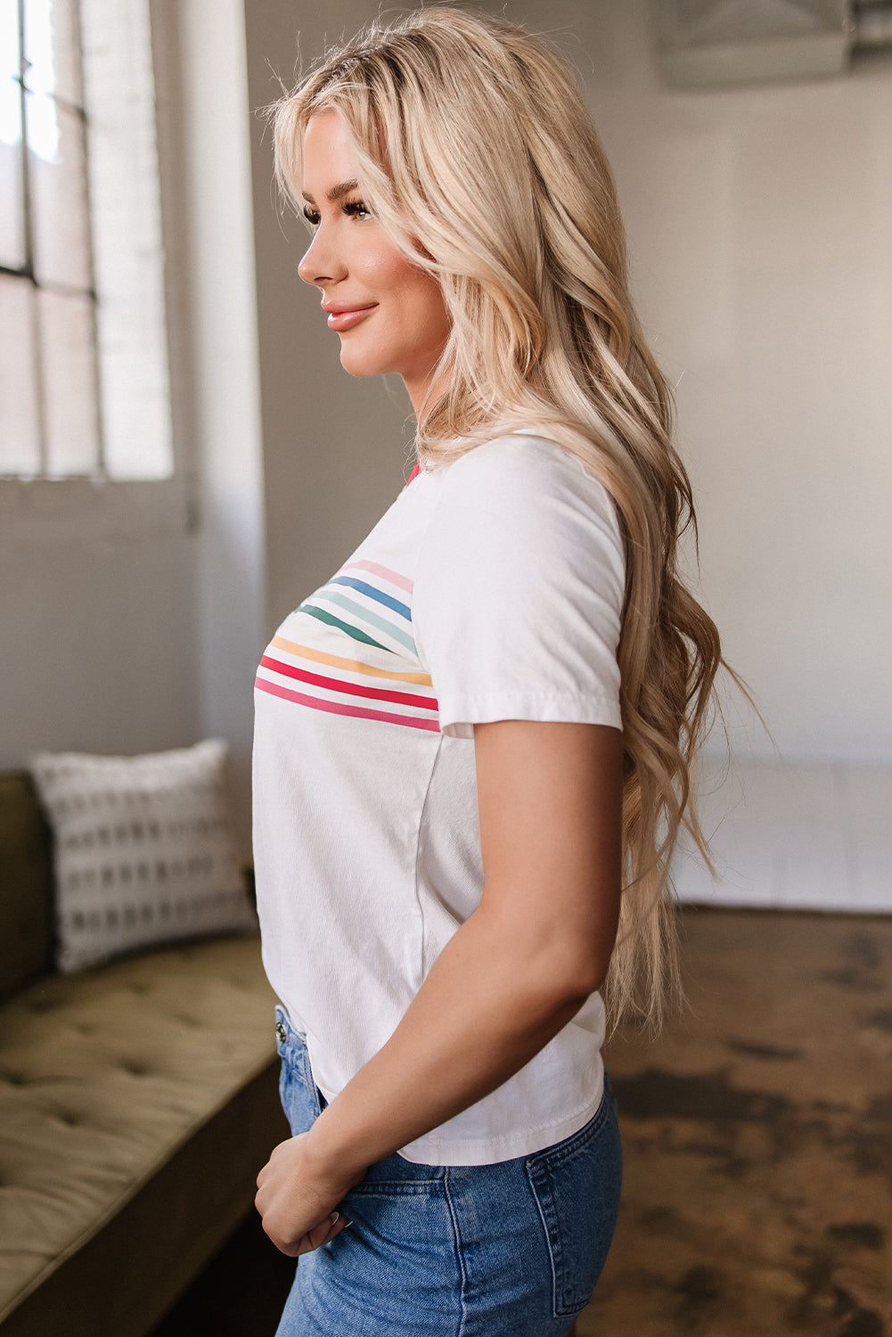 Rise in Color — C2C Rainbow Stripe Crewneck Top