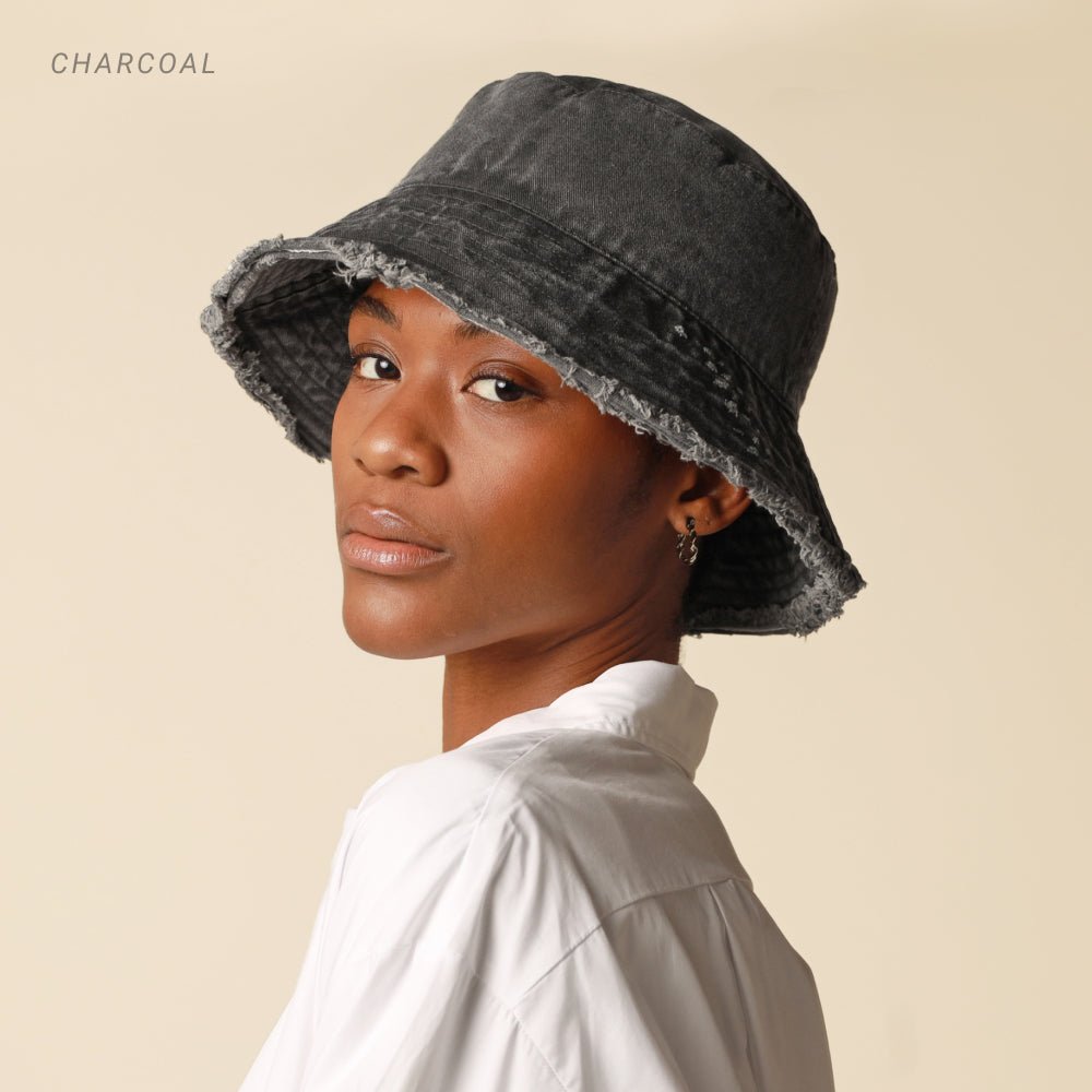 Wide Brim Frayed Bucket Hat-1