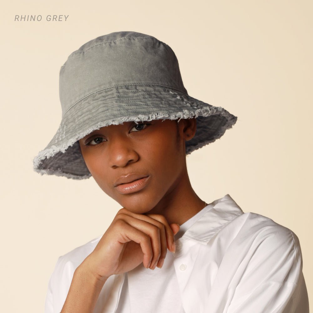 Wide Brim Frayed Bucket Hat-2