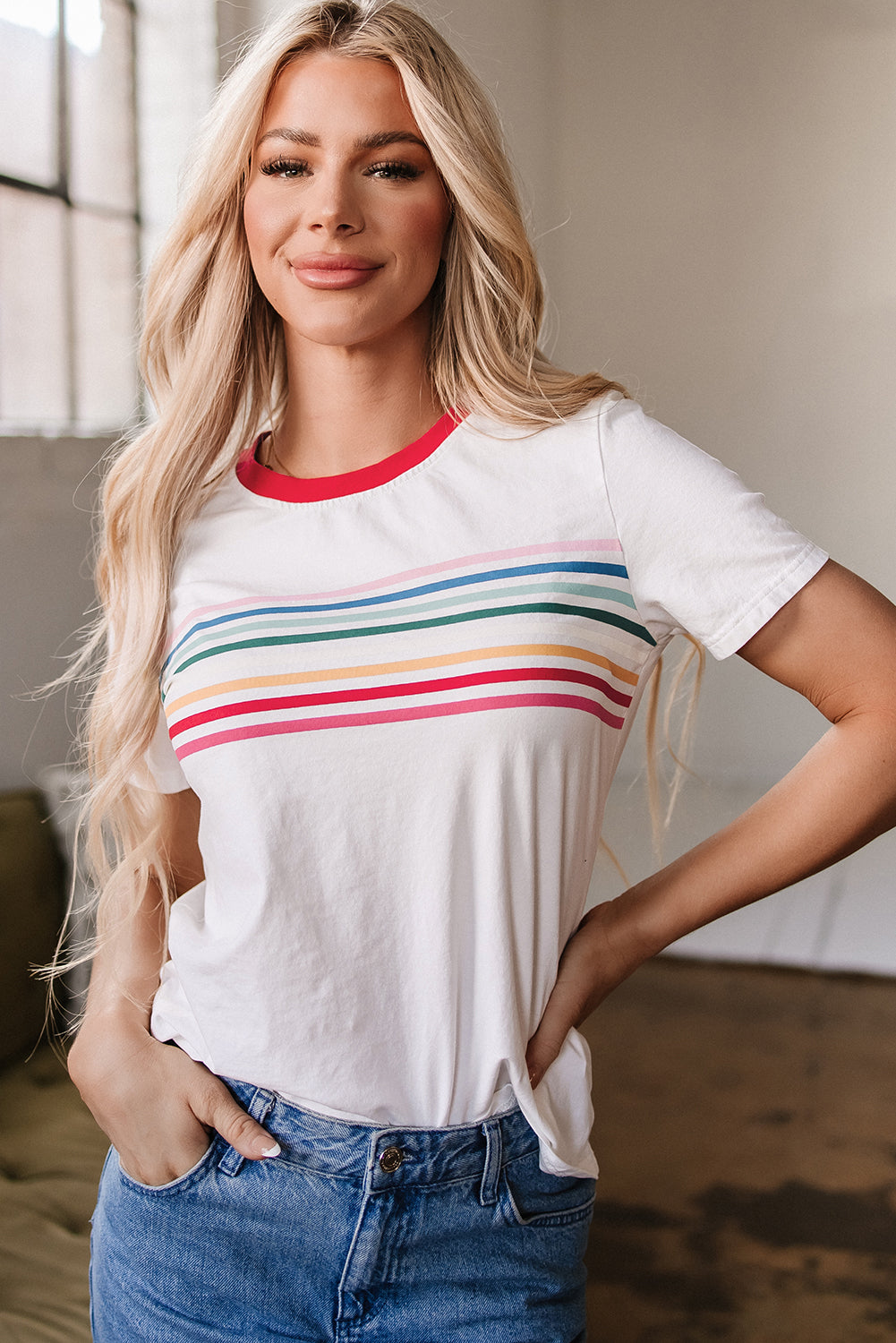 Rise in Color — C2C Rainbow Stripe Crewneck Top