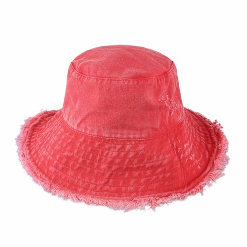 Wide Brim Frayed Bucket Hat-24