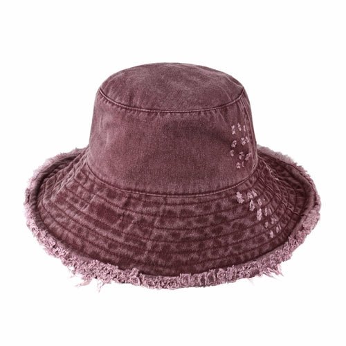Wide Brim Frayed Bucket Hat-17