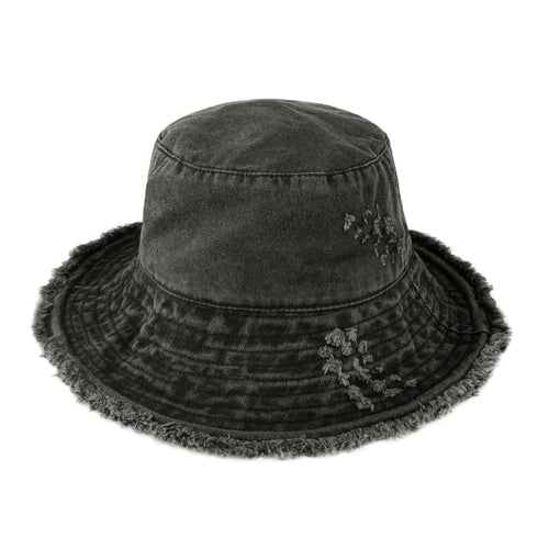 Wide Brim Frayed Bucket Hat-41