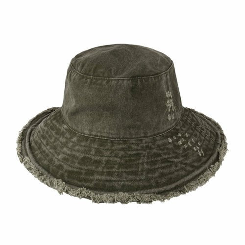 Wide Brim Frayed Bucket Hat-21