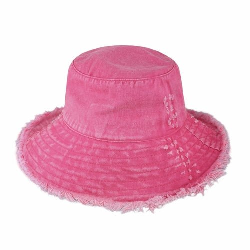 Wide Brim Frayed Bucket Hat-31
