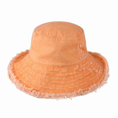 Wide Brim Frayed Bucket Hat-33