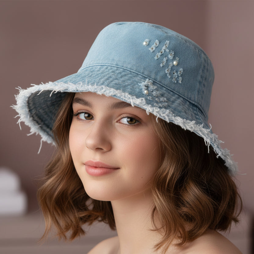 Wide Brim Frayed Bucket Hat-0