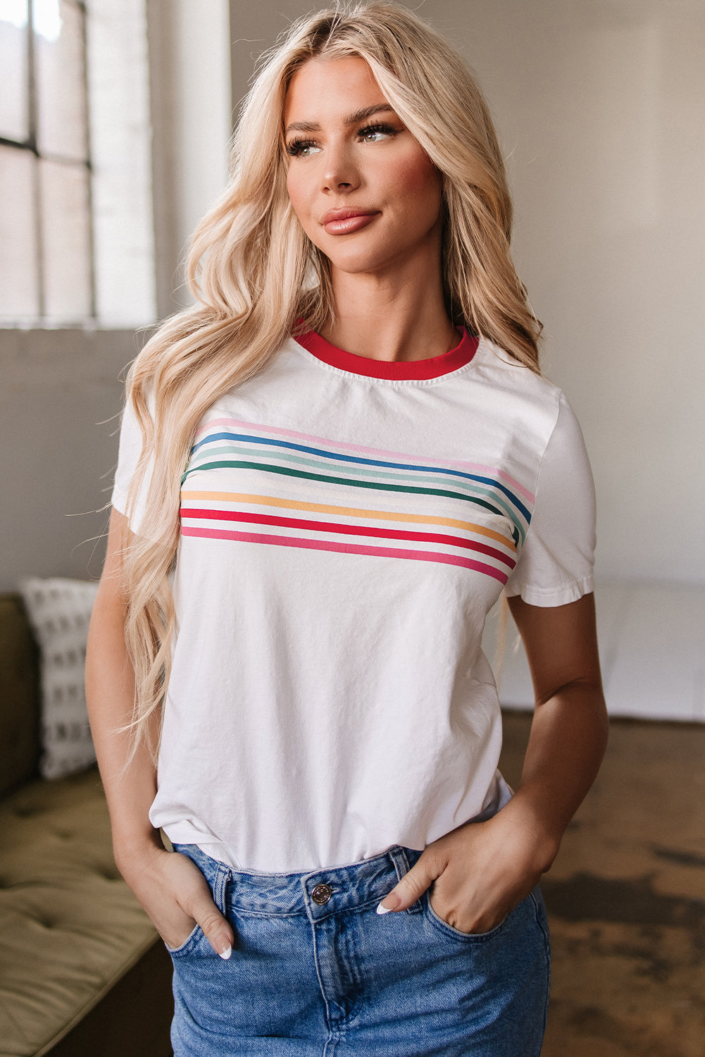Rise in Color — C2C Rainbow Stripe Crewneck Top