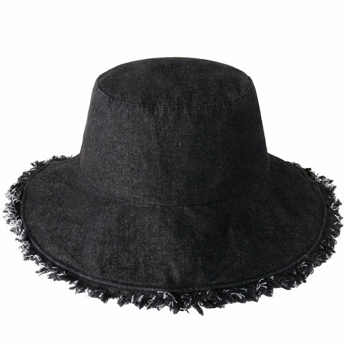 Wide Brim Frayed Bucket Hat-11