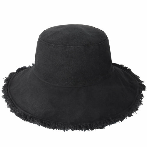 Wide Brim Frayed Bucket Hat-5